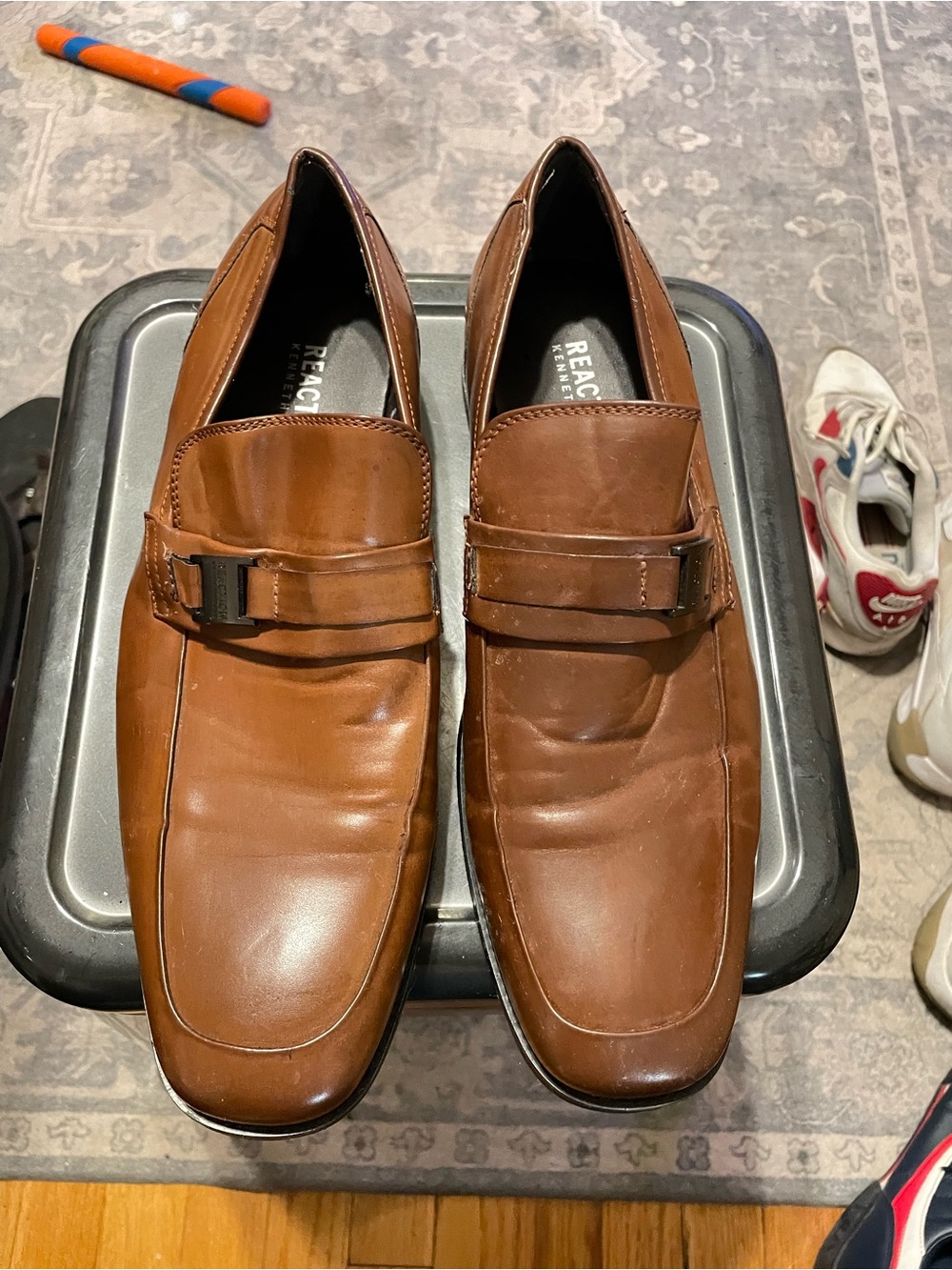 Kenneth Cole Brown Leather Slip-On Loafers with Strap Accent